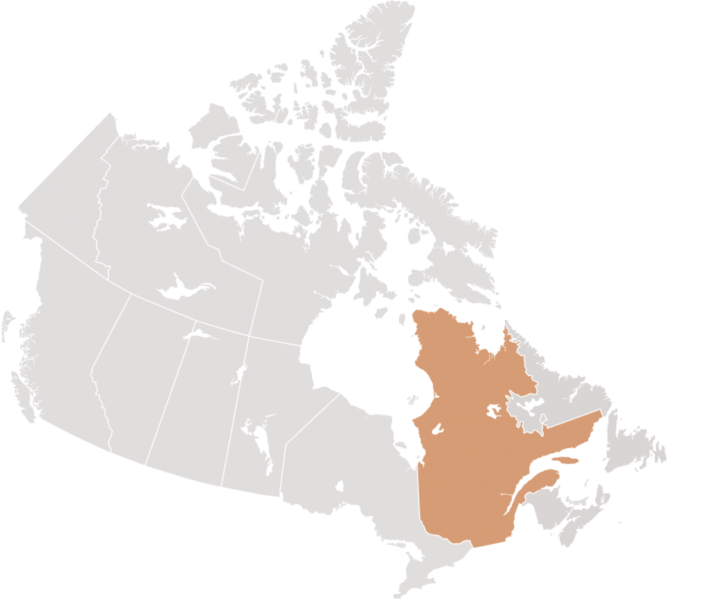 Canadian map with Quebec highlighted for Stein Monast